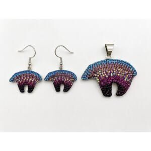 NEW Mosaico Sterling Silver Polar Bear Austrian Crystals Earring & Pendant Set